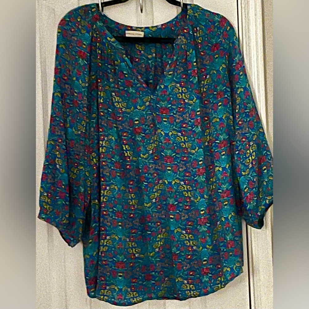 ADRIENNE VITADDINI WOMENS BLOUSE, multicolored floral, size 2X